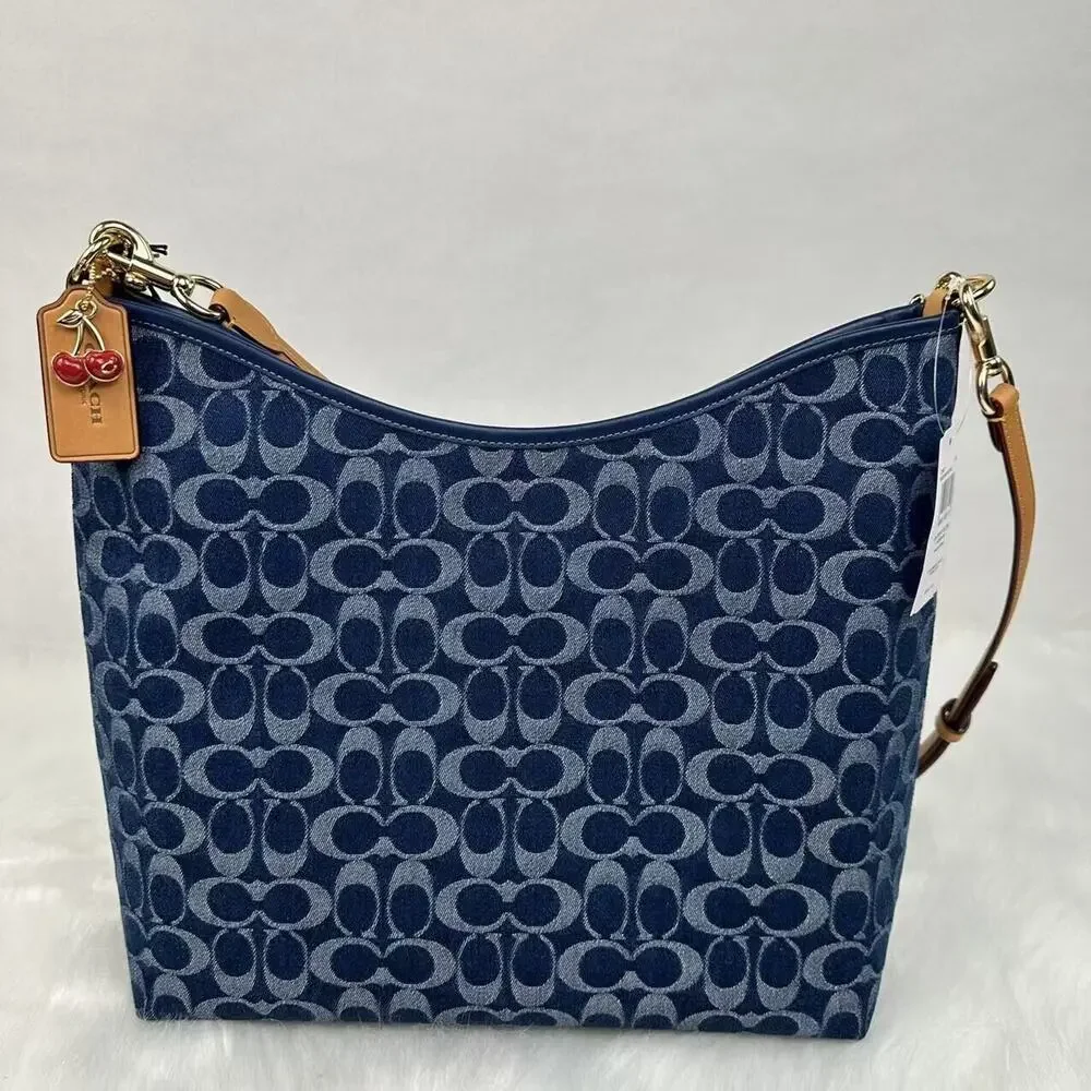 Coach Laurel Large Shoulder Bag Crossbody Signature Gold Denim NWT CY697 - Picture 10 of 11